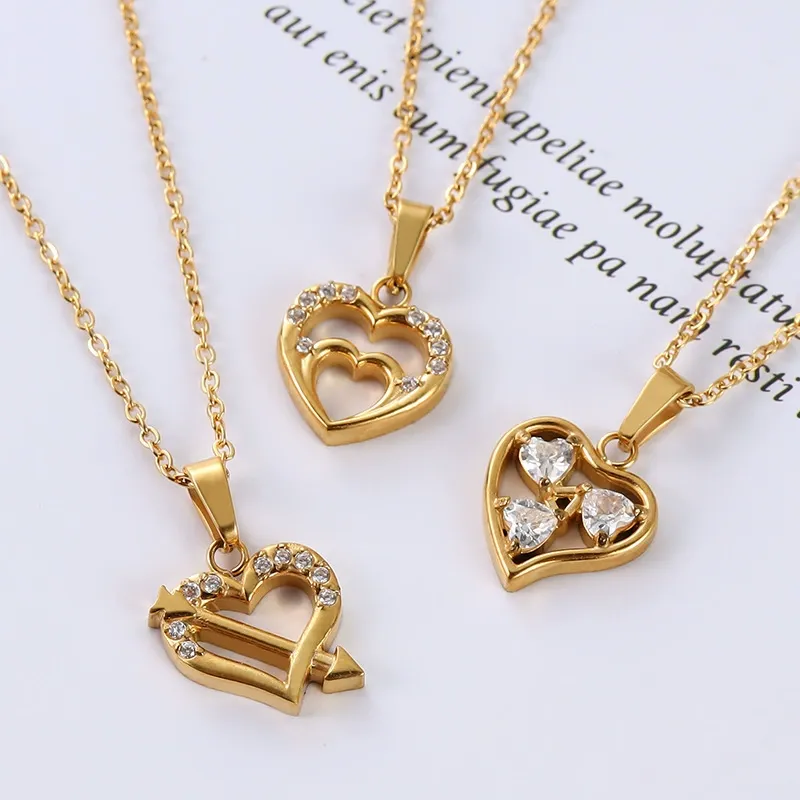 INS3168-KUANGHON18K gold-plated zirconia heart-shaped necklace, exquisite and small love pendant necklace, lovely classic jewelry gift for women