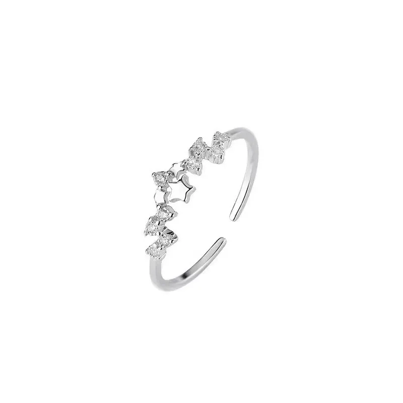 INS1272-VGstudio Star Ring Adjustable Fashion Simple CZ Cubic Zirconia Thin Wrap Open Rings For Women, Silver Plated