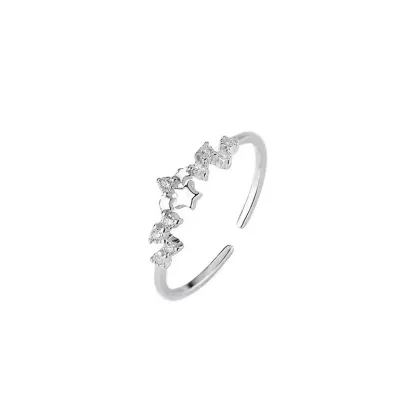 INS1272-VGstudio Star Ring Adjustable Fashion Simple CZ Cubic Zirconia Thin Wrap Open Rings For Women, Silver Plated