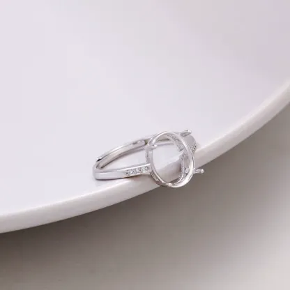 INS1174-BENECREAT 925 Sterling Silver Oval Prong Ring Settings, Platinum Oval Gemstone Prong Ring Cabochon Adjustable Ring Base Blank fit for Jewelry Making Kit Women DIY Crafts