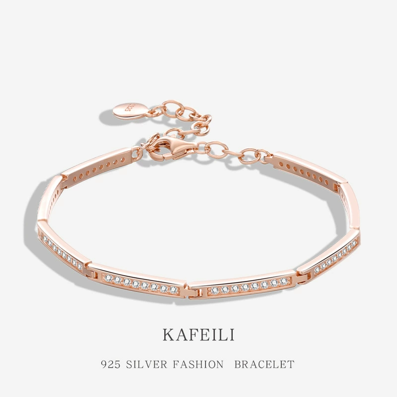 INS4078-S925 Silver Bracelet Women's Design Bamboo Joint Mori Style Full Diamond Square Festival High Bracelet Silver Accessories