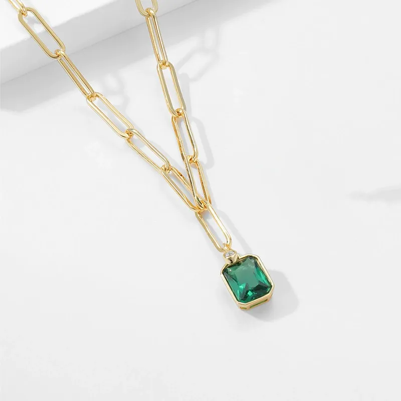 INS3135-Free bird Dainty Gold Necklace | 14K Gold Plated | Small Cute Necklace| Radiant Cut CZ Birthstone | Birthday Christmas Jewelry Gift for Women | Gold Paperclip Chain 18"+2"