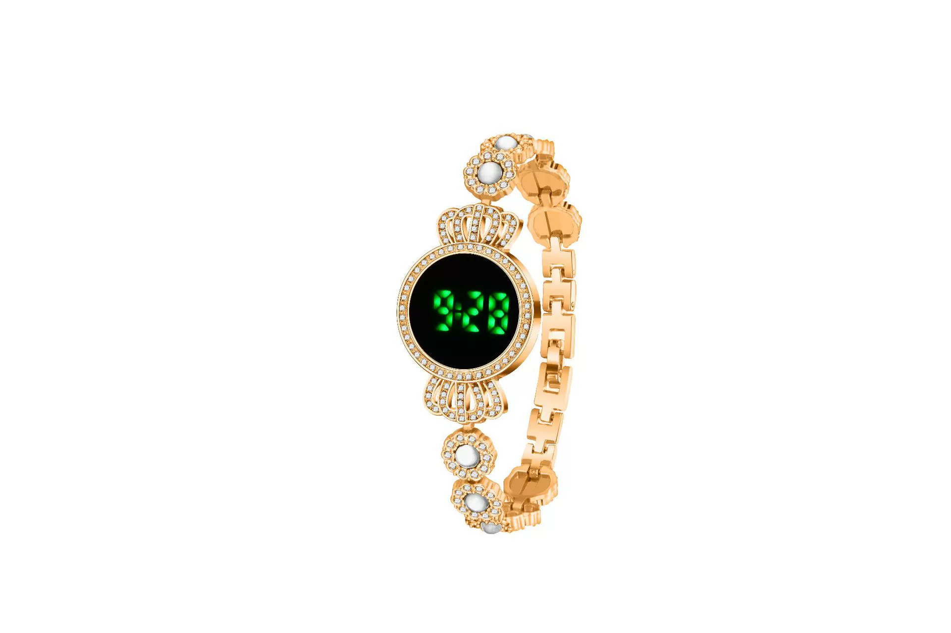 W-2004-Diamond Studded Round Dial Touch Screen LED Digital Watch for Women