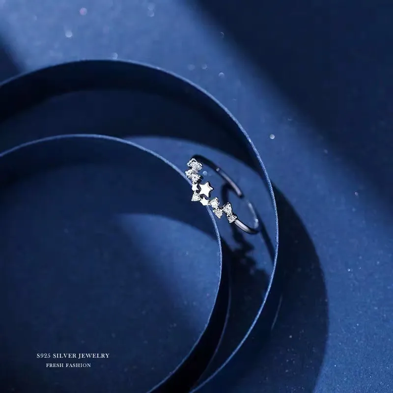 INS1272-VGstudio Star Ring Adjustable Fashion Simple CZ Cubic Zirconia Thin Wrap Open Rings For Women, Silver Plated