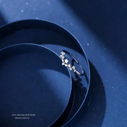 INS1272-VGstudio Star Ring Adjustable Fashion Simple CZ Cubic Zirconia Thin Wrap Open Rings For Women, Silver Plated