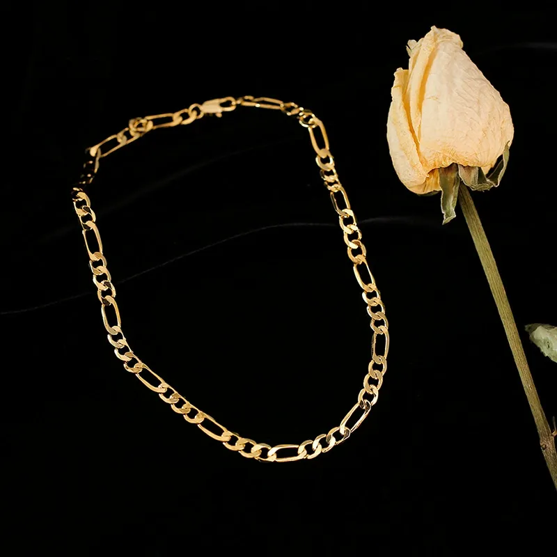 INS3055-Gold Electroplated Anklet for Women, 9-12 Inch Sizes, Figaro, Cuban, Mariner, Herringbone Design - Made in Korea