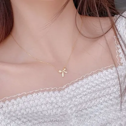 INS3220-Gold Necklace for Women, 14K Gold Plated Bow Necklace Butterfly Choker Necklace,，Fashion Jewelry Gifts for Women