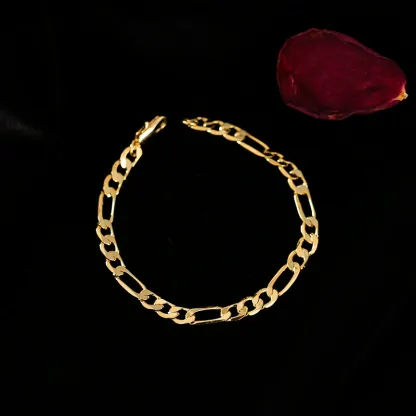 INS4044-Bracelet Real 10K Yellow Gold Hollow Figaro Women 3.5mm, 7" to 10"