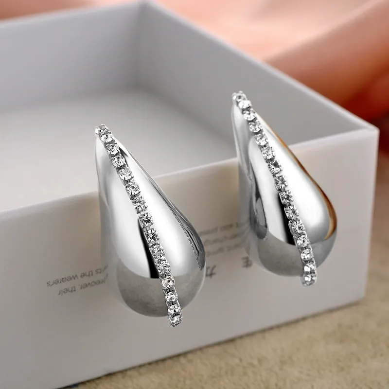 INS2086-Tear Drop Earrings For Women, Chunky Gold Hoop Earring Lightweight Hollow Eardrop Trending Statement Pierced Polished Hypoallergenic Gift Jewelry