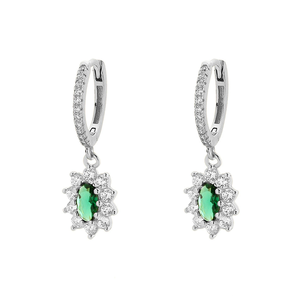 INS2227-925 Sterling Silver Halo Oval Earrings, Classic Princess Diana Leverback Earrings, Women's Dangle Drop Earrings, Birthstones Porm Jewelry Gifts for Women