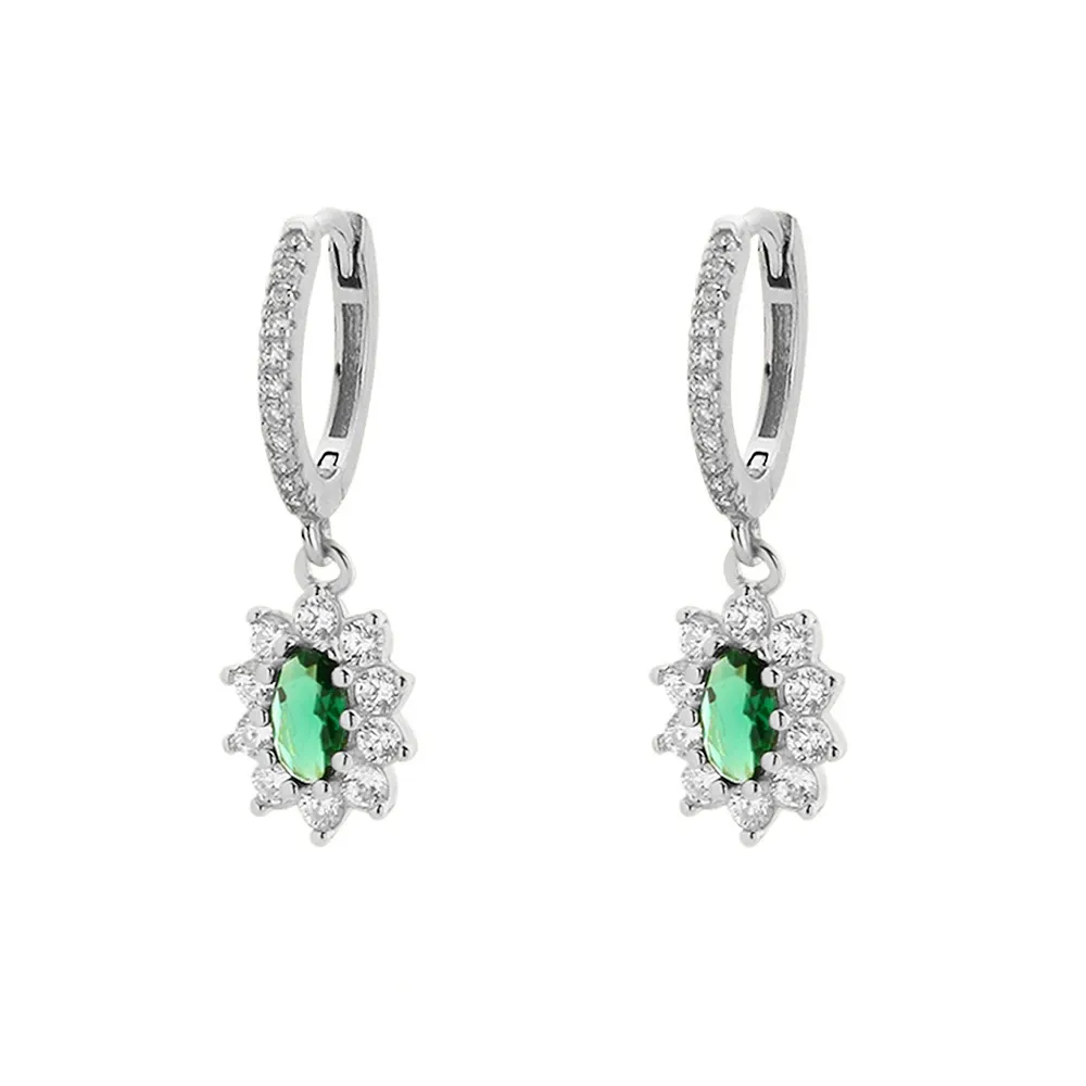 INS2227-925 Sterling Silver Halo Oval Earrings, Classic Princess Diana Leverback Earrings, Women's Dangle Drop Earrings, Birthstones Porm Jewelry Gifts for Women