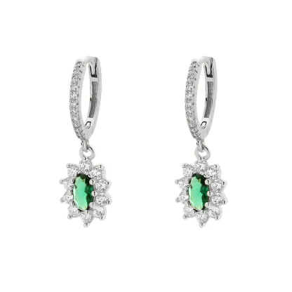 INS2227-925 Sterling Silver Halo Oval Earrings, Classic Princess Diana Leverback Earrings, Women's Dangle Drop Earrings, Birthstones Porm Jewelry Gifts for Women