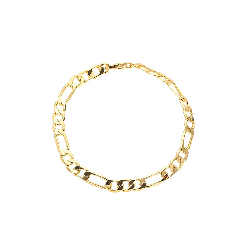 INS4044-Bracelet Real 10K Yellow Gold Hollow Figaro Women 3.5mm, 7" to 10"