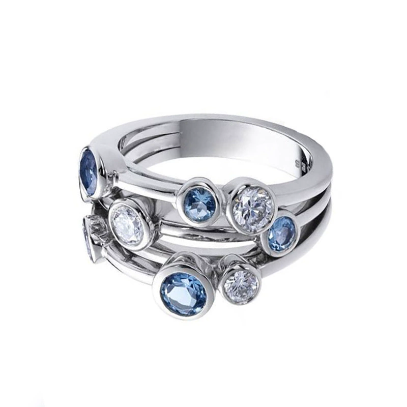 INS1258-925 Sterling Silver Womens Geometric Two-Tone Gemstone Jewelry Unique Sapphire Diamond Wedding Ring Multi Row Ring Eternity Engagement Ring Blue Crystal Promise Ring Party Ring