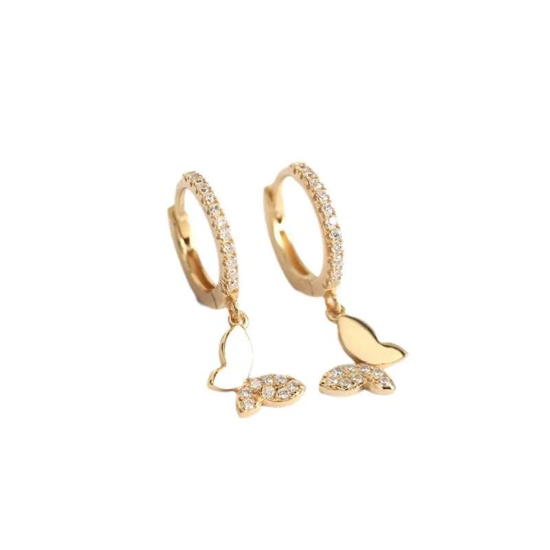 INS2198-Cute Butterfly Small CZ Cartilage Cuff Hoop Earrings With Tiny Charm Dangle Drop for Women S925 Sterling Silver Dainty Fashion Huggie Hoops Fashion Elegant Jewelry for Daughter Sister Bff