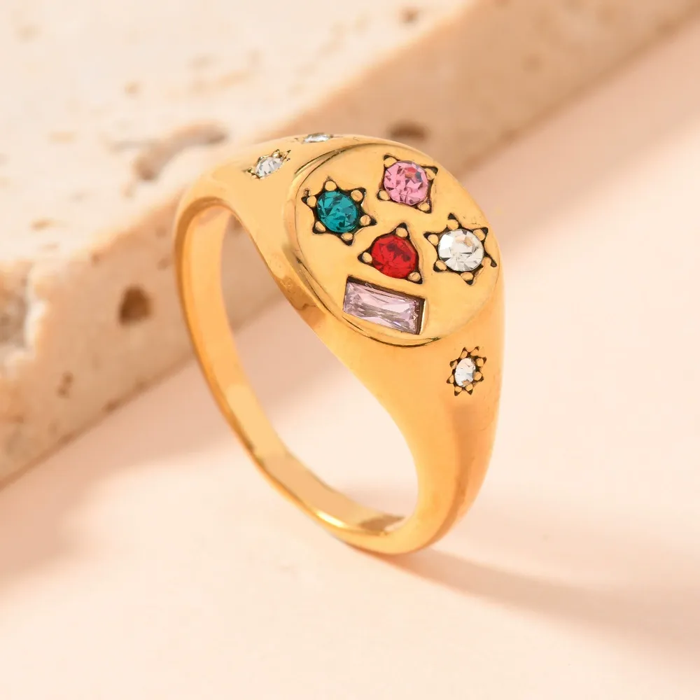 INS1261-Classic women finger jewelry Gold plated moon star engraved star signet ring 6 7 8 (7)