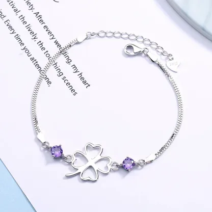 INS4006-925 Sterling Silver Good Luck Bracelet for Women 4 or 5 Leaf Clover Shamrock Flower hollow Cubic Zircon Bracelet