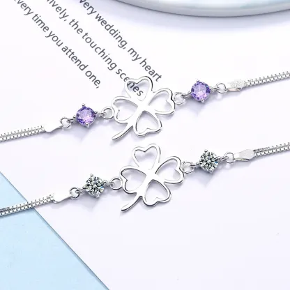 INS4006-925 Sterling Silver Good Luck Bracelet for Women 4 or 5 Leaf Clover Shamrock Flower hollow Cubic Zircon Bracelet