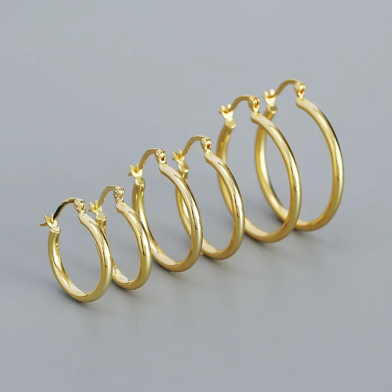 INS2320-10K Yellow Gold Classic Shiny Polished Hoop Earrings, Plain Round Gold Hoops, Gold Earrings for Women and Men, 10K Real Gold