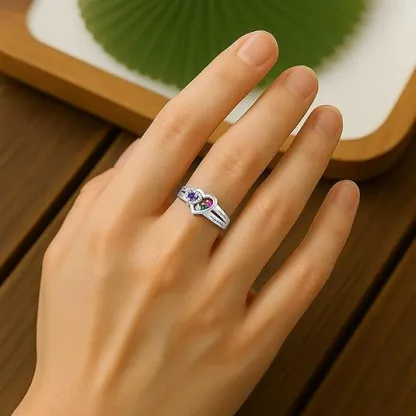 INS1202-"【birthstone ring】Birthstone rings embody time and thought. Each ring's core is inlaid with the birthstone corresponding to the given month, securely supported by delicate prongs. It's your own unique lucky charm, the perfect way to express person