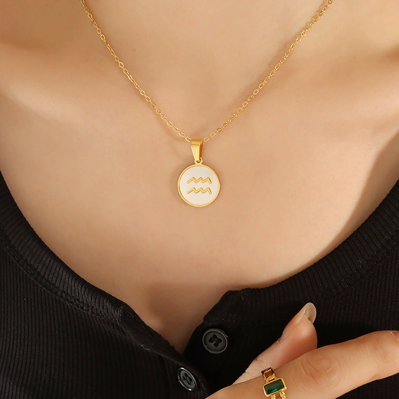 INS3021-925 Sterling Silver Round Necklace with Twelve Constellations for Women