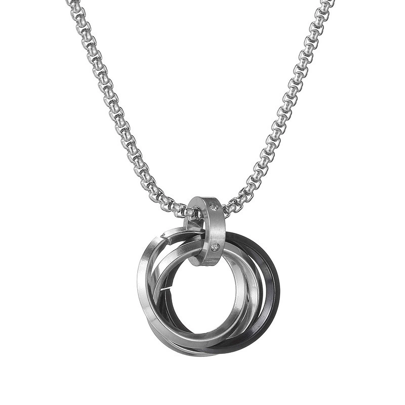 INS3180-Jude Jewelers Stainless Steel Three Interlocking Braided Circles Pendant Necklace