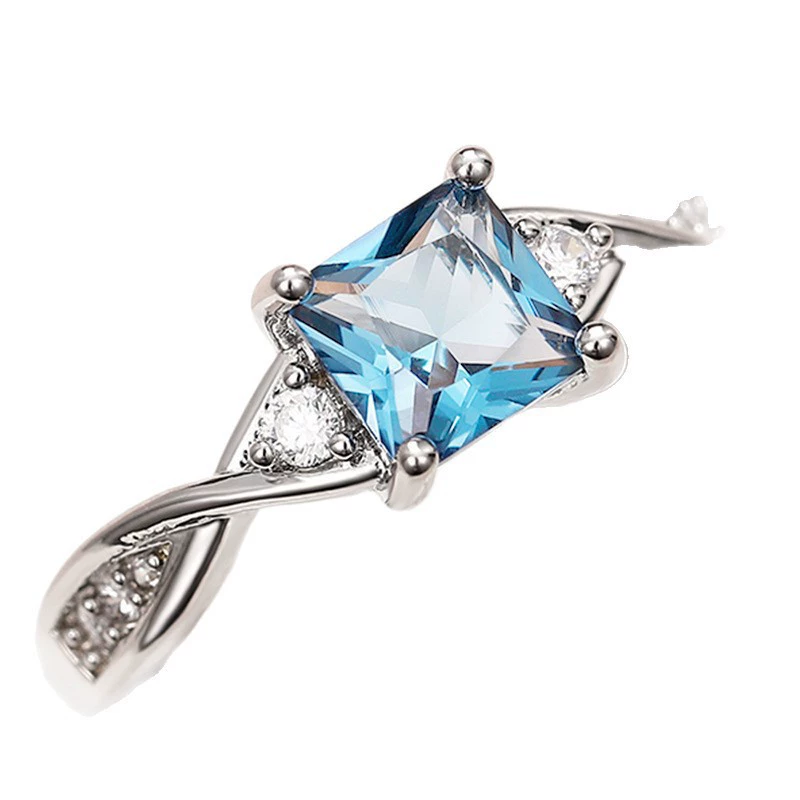 INS1153-1CT Aquamarine Ring 925 Sterling Silver Emerald Cut 8 * 6MM Sky Blue Aquamarine and White Moissanite Aquamarine Engagement Rings Aquamarine Gifts for Women