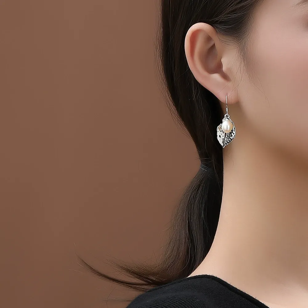 INS2107-Solid 925 sterling silver hook earring setting for pearl or gemstones, earring mountings, wholesale earring blank, jewelry DIY