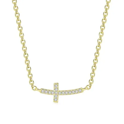 INS3219-Gelin Diamond Curved Cross Necklace in 14K Solid Gold | 14k Gold Curved Cross Necklace for Women