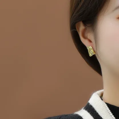 INS2202-Geometric Rectangle Gold Plated Stud Earrings Irregular Hammered Chunky Statement Square Earrings for Women Trendy