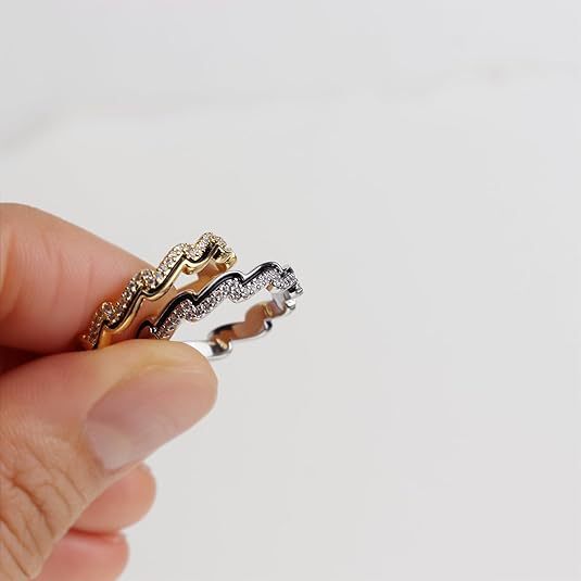 INS1086-Jean Beau Gold Adjustable Open Ring for Women, Cute Sparkly Rhinestone Fashion Statement Diamond Valentine Wedding Prom Jewelry Gift