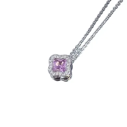 INS3223-Pink Zircon Main Around Chain Necklace 925 Sterling Silver Flower Pendant Jewelry For Women Anniversaries