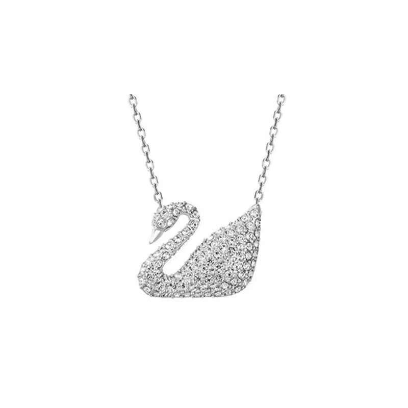 INS3241-SWAROVSKI Dancing Swan Necklace Jewelry Collection, Rhodium Finish, Blue Crystals, Clear Crystals