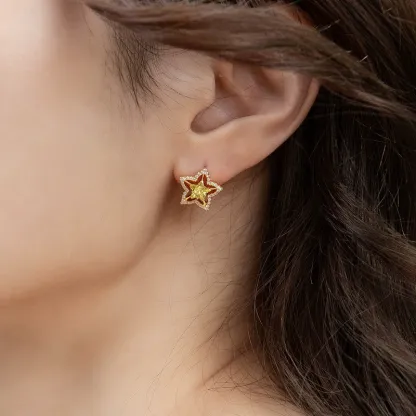 INS2161-Gold large Star Stud Earrings for Women with Cubic Zirconia, Star Jewelry Chunky Design Y2k Style