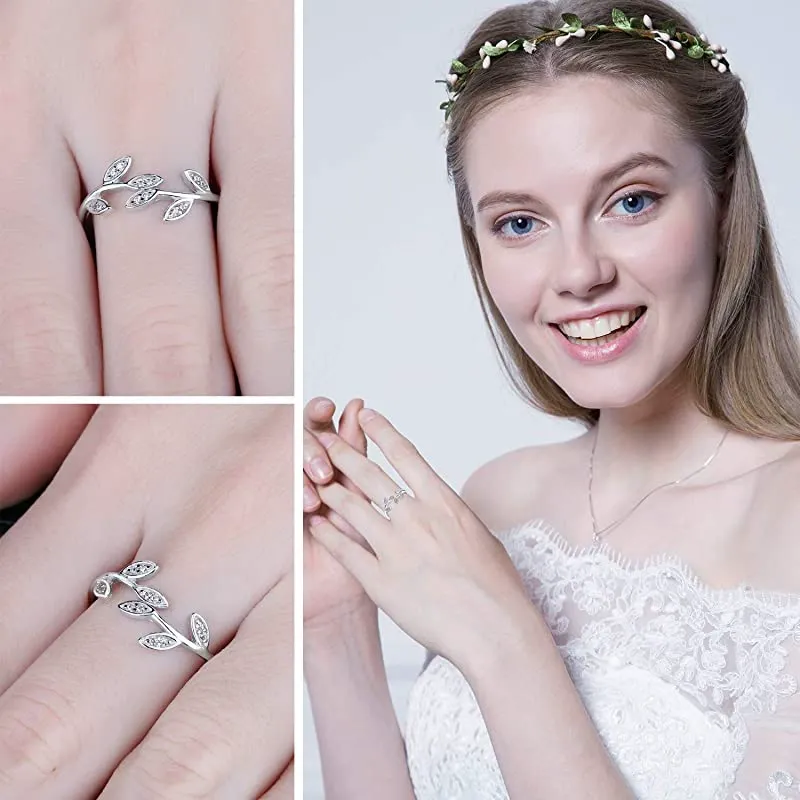 INS1091-Leaf Enamel Rings Adjustable Branch Ring Leaves Open Rings Jewelry Gifts for Woman Lovers