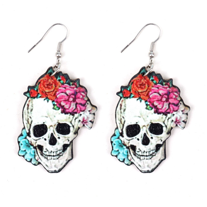 INS2022-12 Pairs Day of The Dead Earrings Halloween Sugar Skull Golf Earrings Dangle Acrylic Sport Jewelry Decor Skull Gifts for Women (Novel Style)