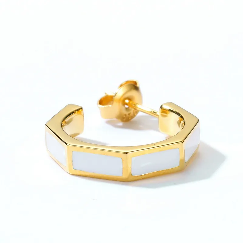 INS2241-CiNily Opal Hoop Earrings for Women, Hexagon Huggie Earrings 14K White/Black/Gold Plated Hypoallergenic | Mini Hoop Earrings | Small Hoops for Sensitive Ear Christmas Halloween Jewelry Gifts