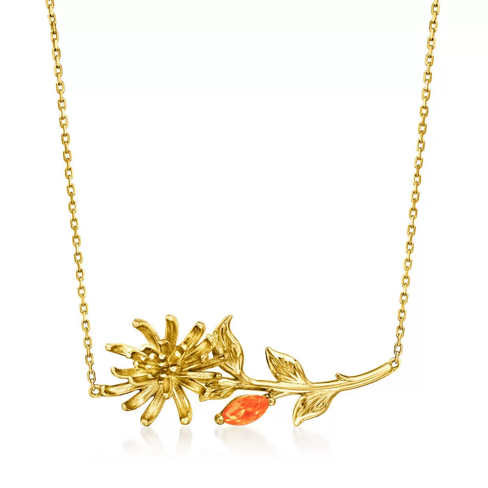 INS3145-14K Gold Plated Dainty Birth Flower Necklace Floral Birthstone Necklace for Women Birth Month Flower Necklace Jewelry (NL-Flower)