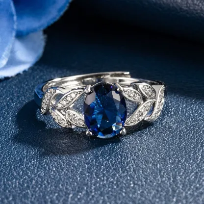 INS1145-"Oval Created Blue Sapphire Rings for Women, Fashion Gemstone Jewelry Adjustable Size "