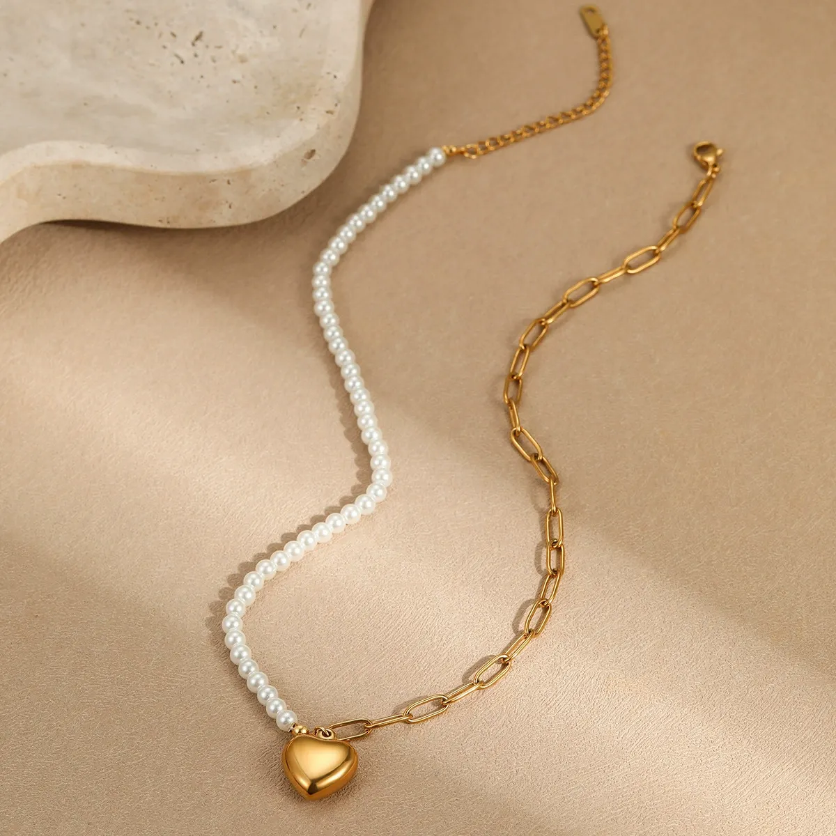 INS3063-Dainty Vintage Layered Pearl Necklace Gold Toggle Clasp Paperclip Chain Necklace Bohemian Beaded Necklace Punk Baroque Pearl Trendy Prom Necklace for Women