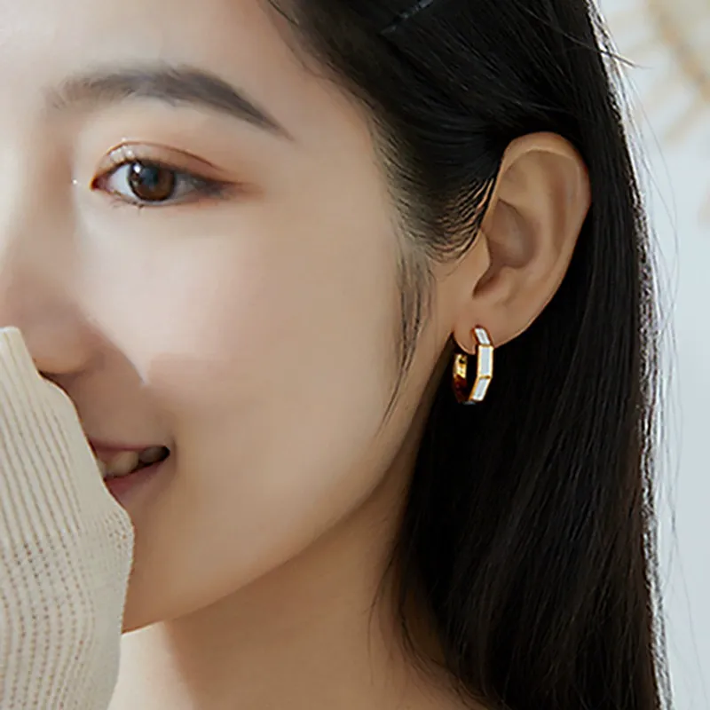 INS2241-CiNily Opal Hoop Earrings for Women, Hexagon Huggie Earrings 14K White/Black/Gold Plated Hypoallergenic | Mini Hoop Earrings | Small Hoops for Sensitive Ear Christmas Halloween Jewelry Gifts