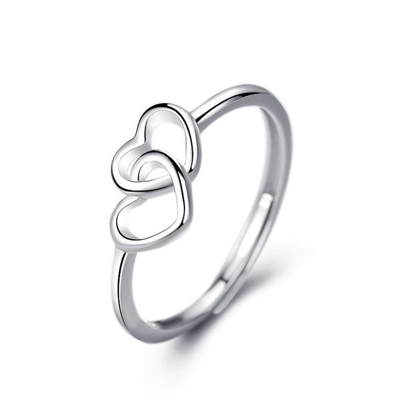 INS1220-LeCalla 925 Sterling Silver Open Love Heart Knot Stackable Rings | Interlocking Double Heart Ring for Women Gift for Her (Ring Size - 7 No.)