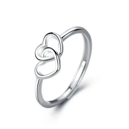 INS1220-LeCalla 925 Sterling Silver Open Love Heart Knot Stackable Rings | Interlocking Double Heart Ring for Women Gift for Her (Ring Size - 7 No.)