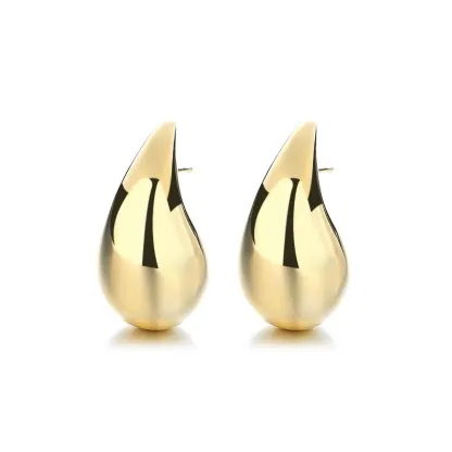 INS2007-PAVOI 14K Gold Plated 925 Sterling Silver Post Teardrop Chunky Hoop Earrings - Lightweight Drop Earrings for Women - Designer Dupe