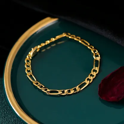 INS4044-Bracelet Real 10K Yellow Gold Hollow Figaro Women 3.5mm, 7" to 10"