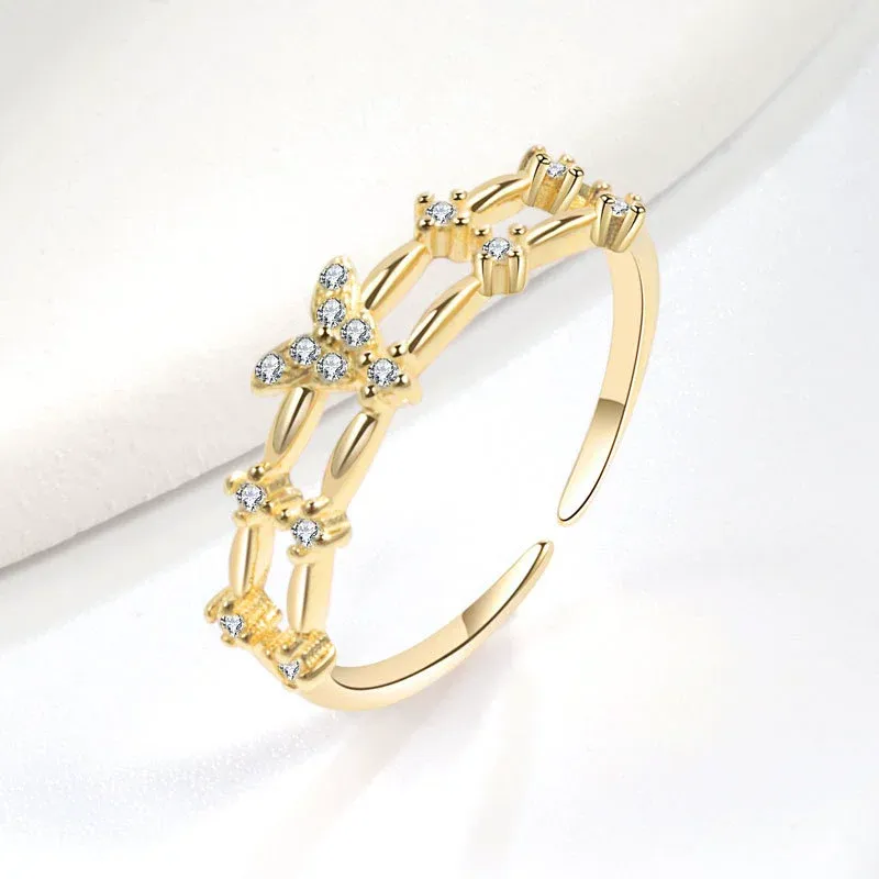 INS1200-HUASAI Butterfly Ring for Women Open Coquette Butterfly Cuff Ring Rhinestone Finger Rings Paved Shining Zircon Trendy Ring Promise Ring Statement Jewelry Wedding Birthday Gifts