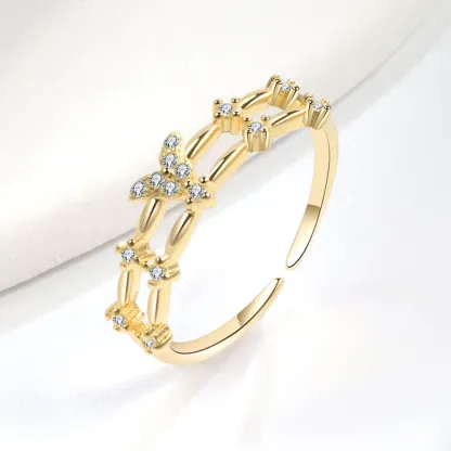 INS1200-HUASAI Butterfly Ring for Women Open Coquette Butterfly Cuff Ring Rhinestone Finger Rings Paved Shining Zircon Trendy Ring Promise Ring Statement Jewelry Wedding Birthday Gifts