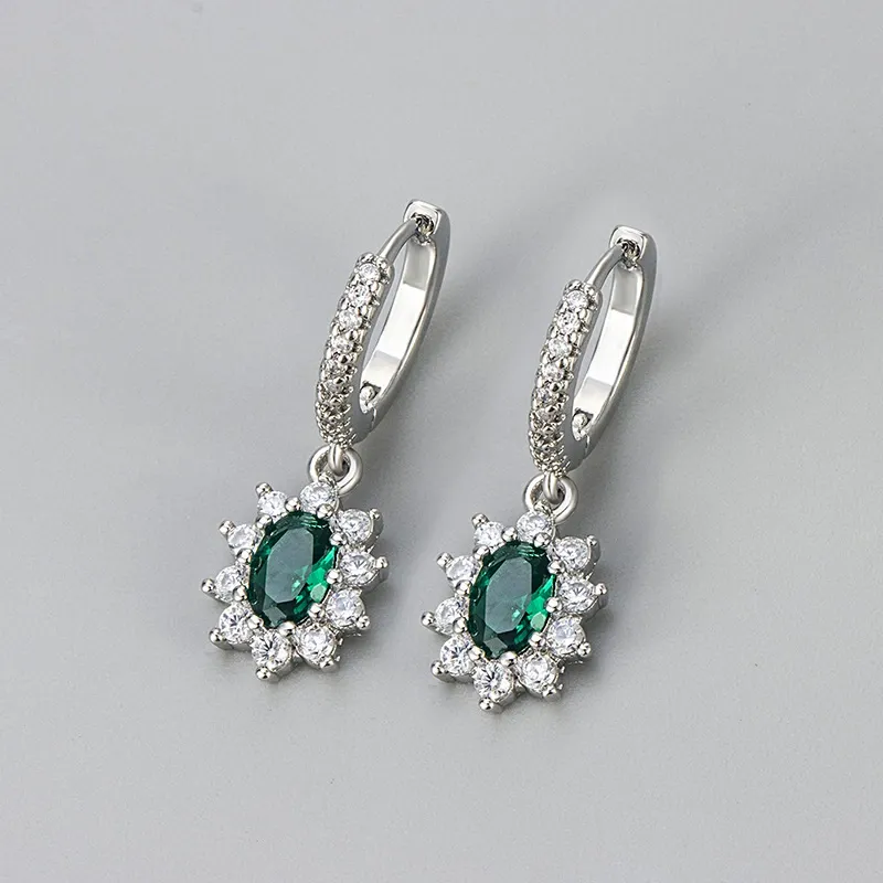 INS2227-925 Sterling Silver Halo Oval Earrings, Classic Princess Diana Leverback Earrings, Women's Dangle Drop Earrings, Birthstones Porm Jewelry Gifts for Women