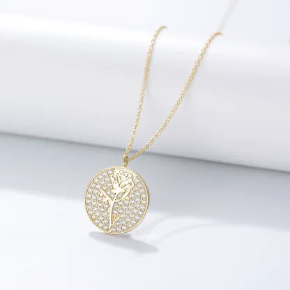INS3279-New 2026 Gold Color Stainless Steel Flower Zirconia Necklace For Women Classic Round Pendant Necklace Hers Party Jewelry Accessories