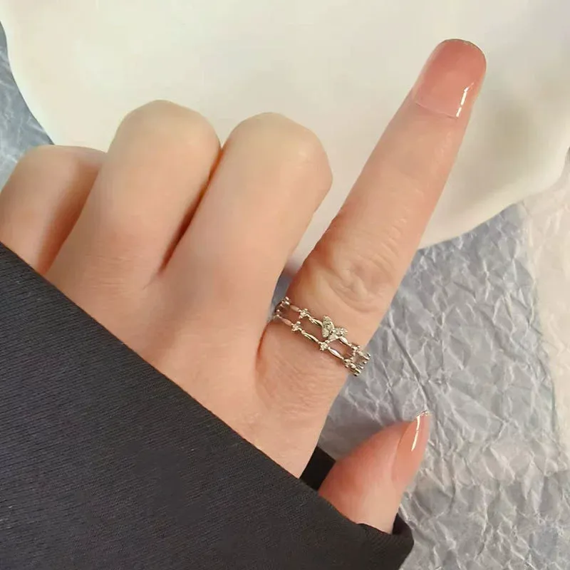 INS1200-HUASAI Butterfly Ring for Women Open Coquette Butterfly Cuff Ring Rhinestone Finger Rings Paved Shining Zircon Trendy Ring Promise Ring Statement Jewelry Wedding Birthday Gifts